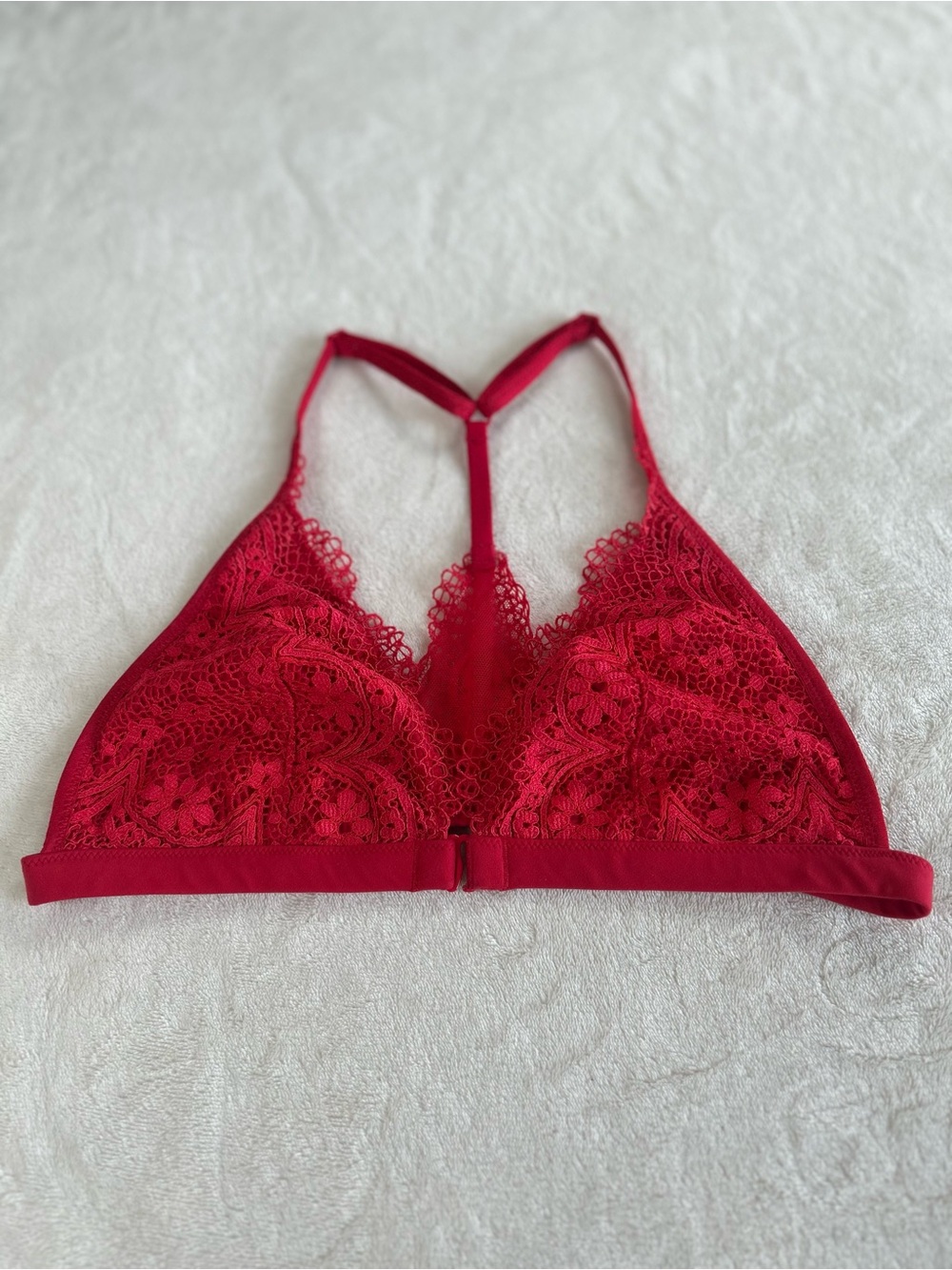 Victoria’s Secret Red Lace Racerback Bralette Bra Women’s Size L Crochet